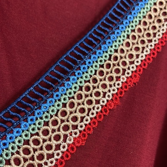 BloomChic Lace Belted Pocket Batwing Dress in Scarlet - Picture 5 of 5